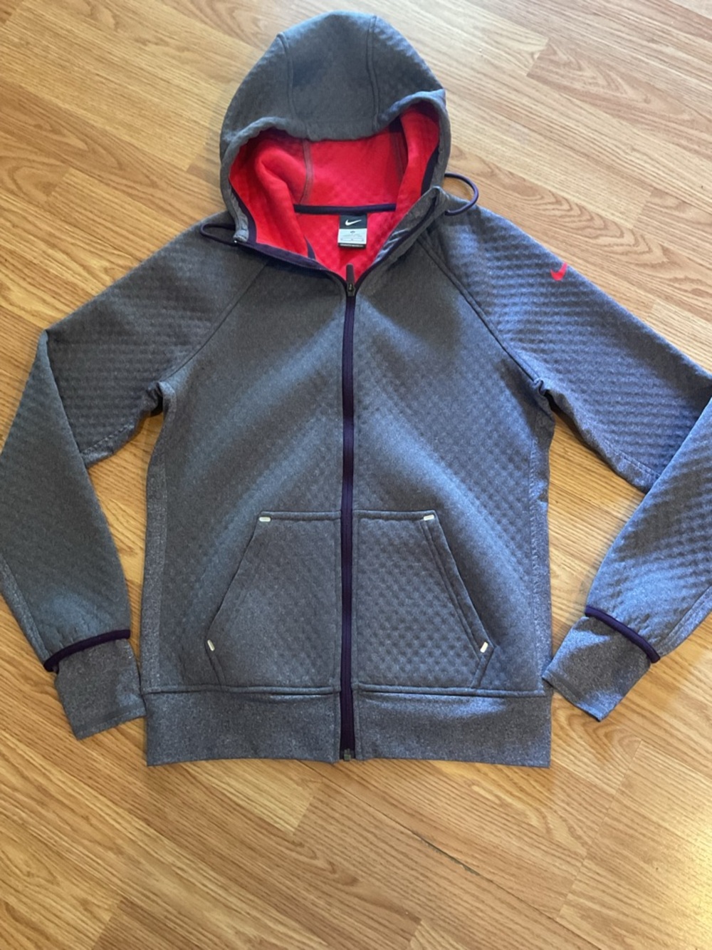 NIKE FULL ZIP SZ.M. WOMENS ALL TIME SPHERE HOODIE RED LINER STRETCHY